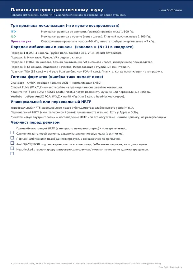 Первая страница материала «Памятка по пространственному звуку»